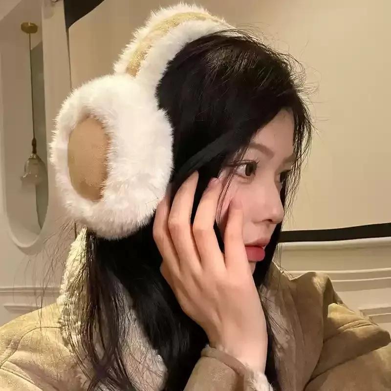 Winter Thicken Fluffy Plush Earmuffs Solid Soft Plush Ear Keep Warmer Fashion Outdoor Earflap Protection Foldable Ear Cover