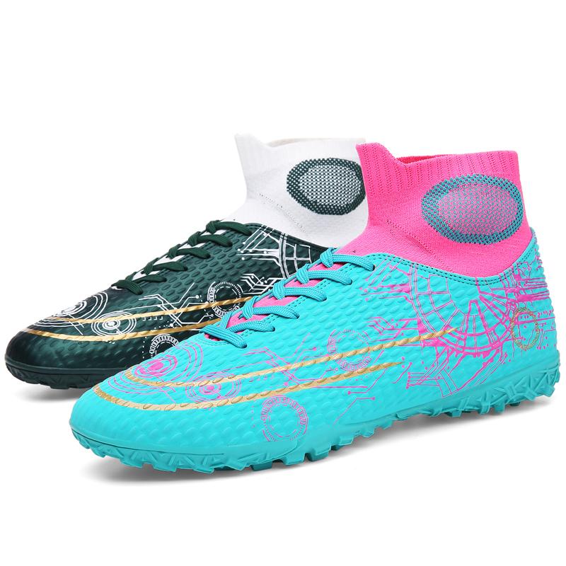 Fußballschuhe für Herren Teenager Erwachsene Professionelle High-Cut Stollen Sternenhimmel-Print Fußballschuhe Zweifarbig Zapatillas Hombre