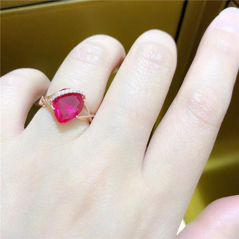 585 Purple Gold Drop-Shaped Redstone Diamond-Encrusted Ring, Colored Gold, Foreign Gas Trend-Plated Rose Gold Adjustment Ring.