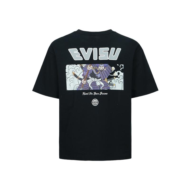 Evisu Seagull Wave Wash Distressed Print Crew Neck Pullover T-Shirt Men Tops Black 2ESHTM3TS574RXCT