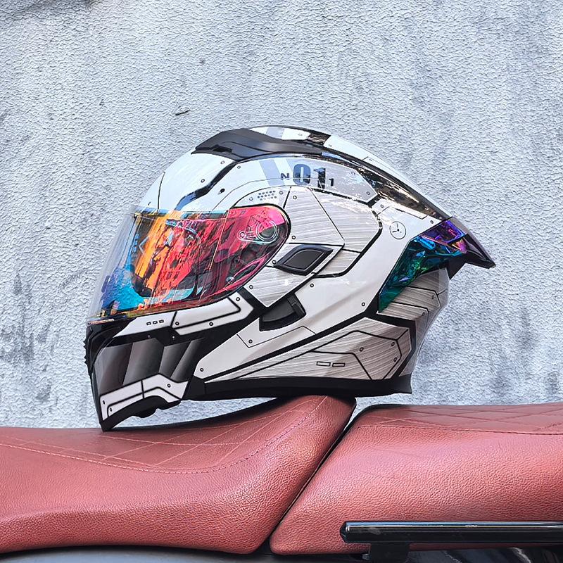 Motorcycle Helmet Peeling Helmet Double Lens Big Tail Locomotive Racing Helmet Running Helmet Men and Women Keep Warm In Winter