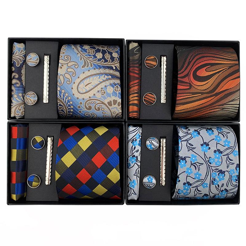 Paisley Men'S Tie Square Cuff Tie Clip Gift Box Set Business Casual Tie Black Gift Box