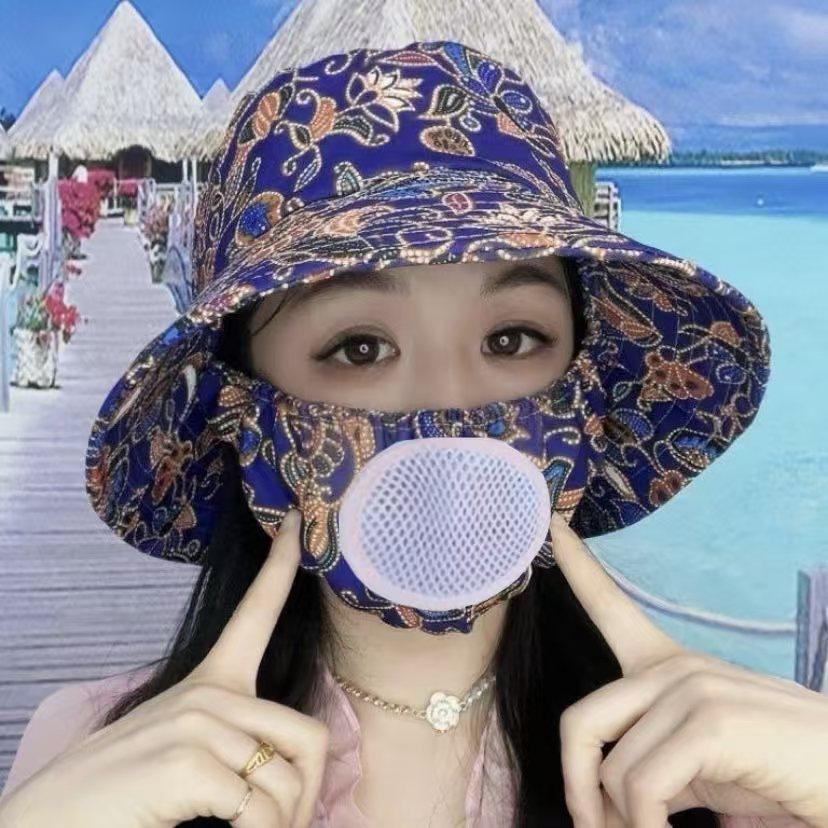Chapeau de soleil d'été chapeau seau chapeau avec masque intégré protection solaire d'été chapeau de soleil protection solaire extérieure chapeau pour le visage