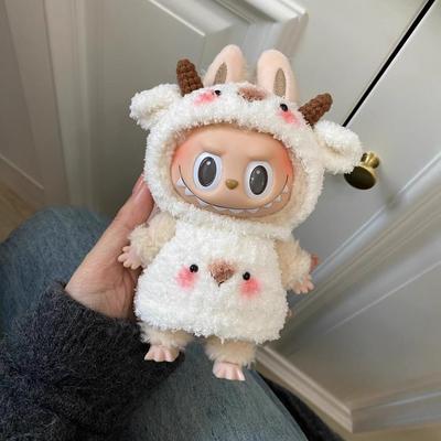 Labubu Doll Clothes Set: Heart-Beating Macaron Vinyl Face for 17cm Labubu Dolls.