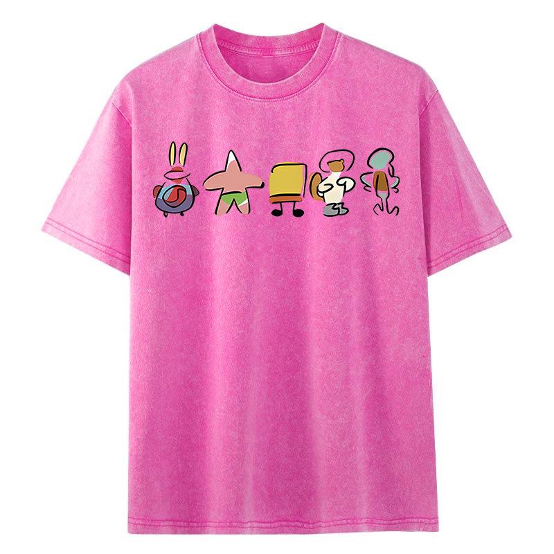 Unisex SpongeBob Print Chinese Style Summer Short Sleeve Casual Top