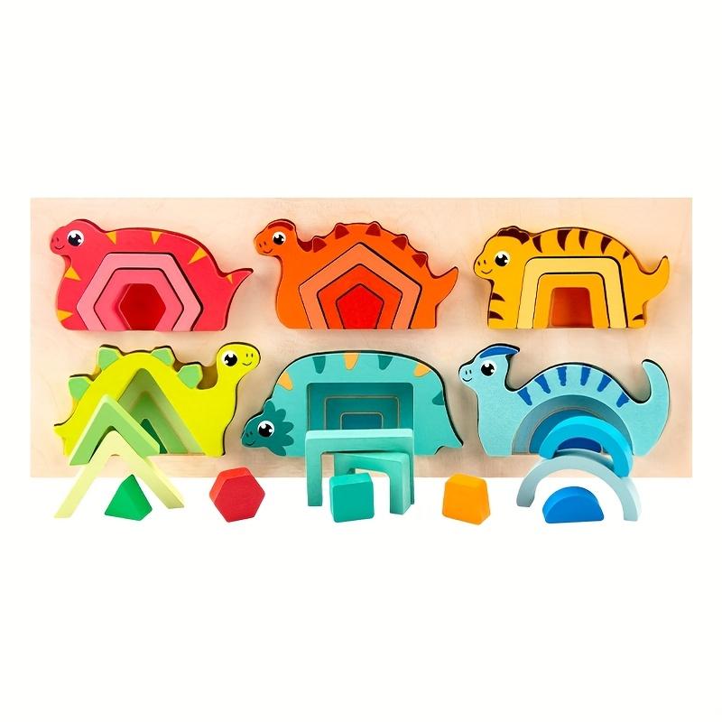 

Kids Puzzle Toy Suitable for Over 3 Years Old Wooden Dinosaur Color Matching Training Hand Eye Coordination Christmas/Gift Recommendation Dinosaur geometry matching
