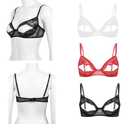 Women Lace Bra Soft Sexy Lingerie Floral Adjustable Shoulder Straps Open Nipple Split Bralette Wire-free Unlined Bra Crop Tops