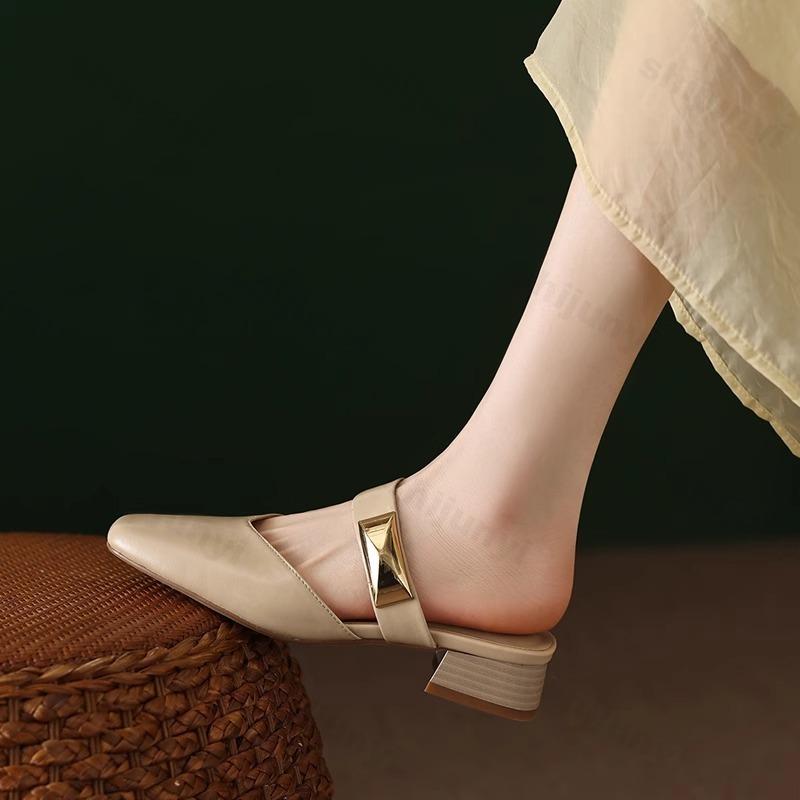 Fashion 2025 Square Head Half Slippers for Women Summer Outdoor Beach Elegant Fashion One Strap Designed Temperament Comfortable Sandals