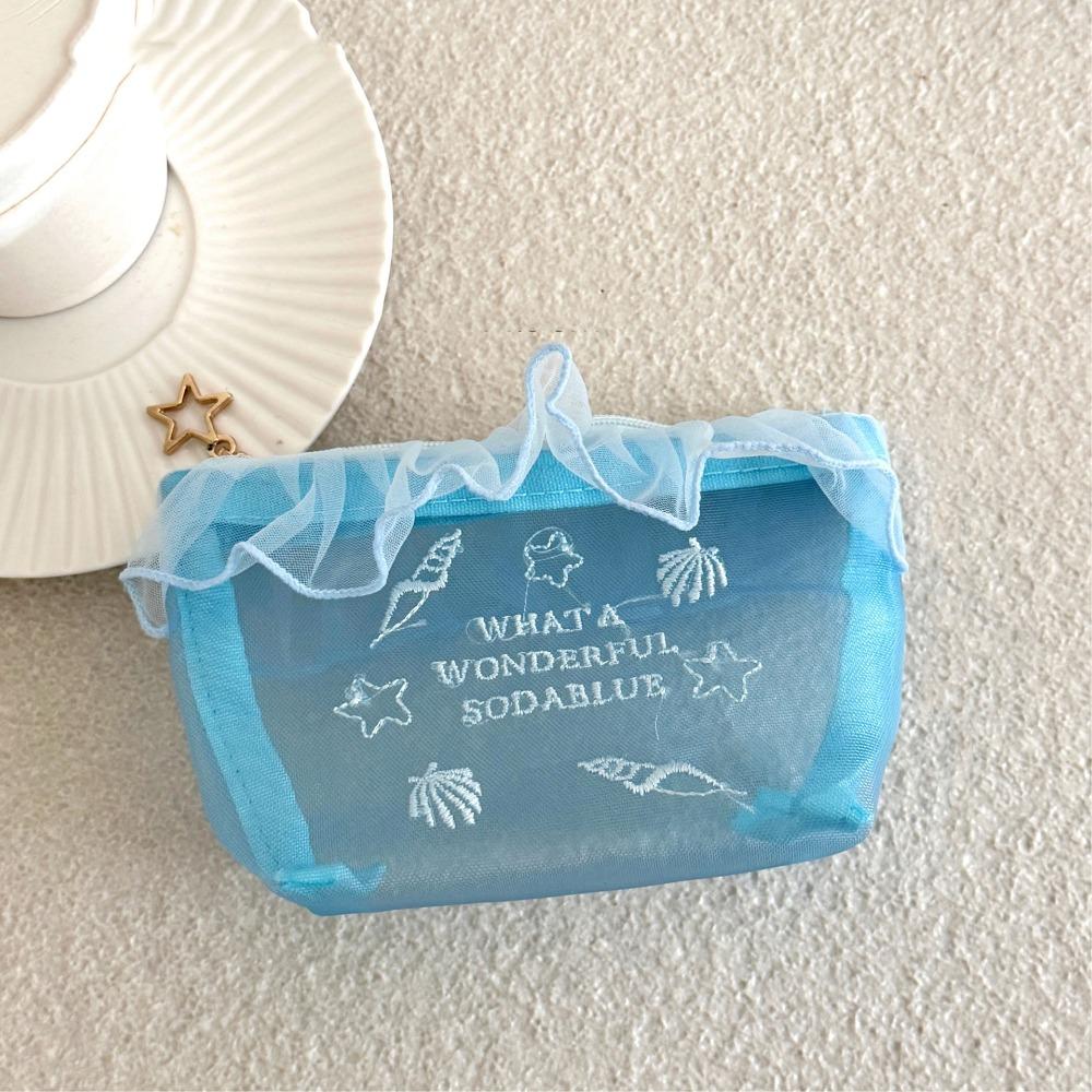 Oxford Cloth Blue Mesh Embroidered Makeup Bag Embroidery Toiletry Bag  Travel S