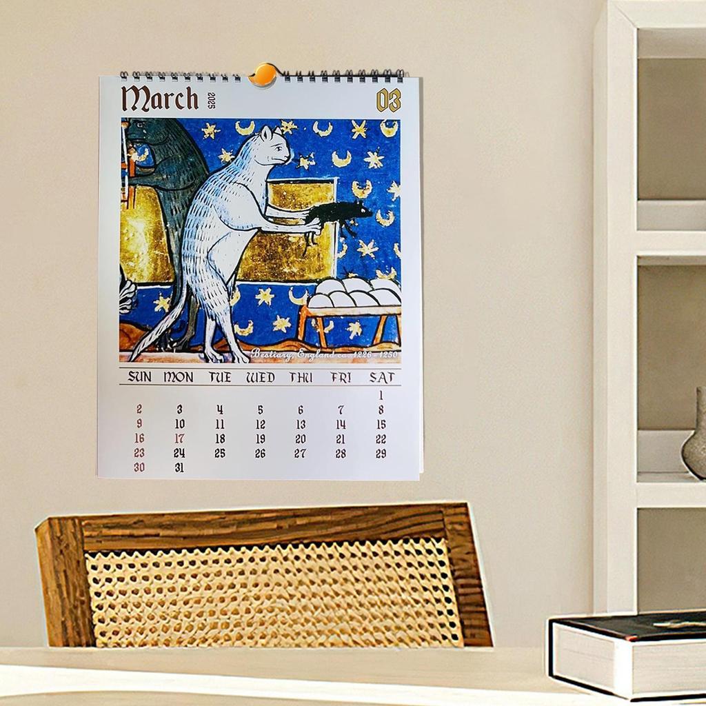 Mittelalterliche Katzen Malerei Wandkalender 2026 Vintage Kunst Heimdekoration Lustiges Katzenliebhaber Geschenk Feiertagsplanung Zeitplaner