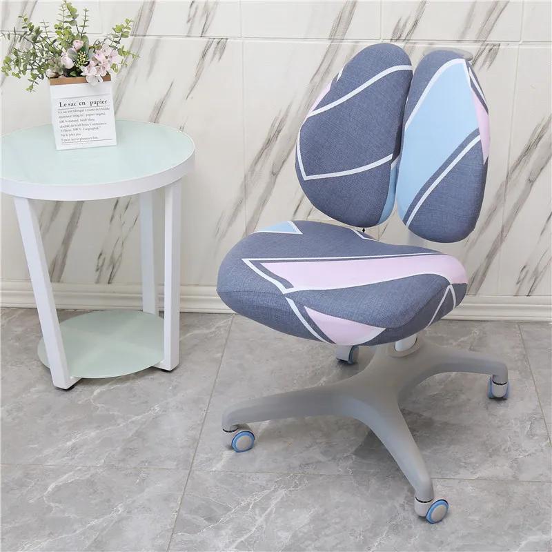 Children Study Chair Cover Elastic Double Back Kids Student Writing Rotating Lift Chair Protector Cover Seat Backrest Case