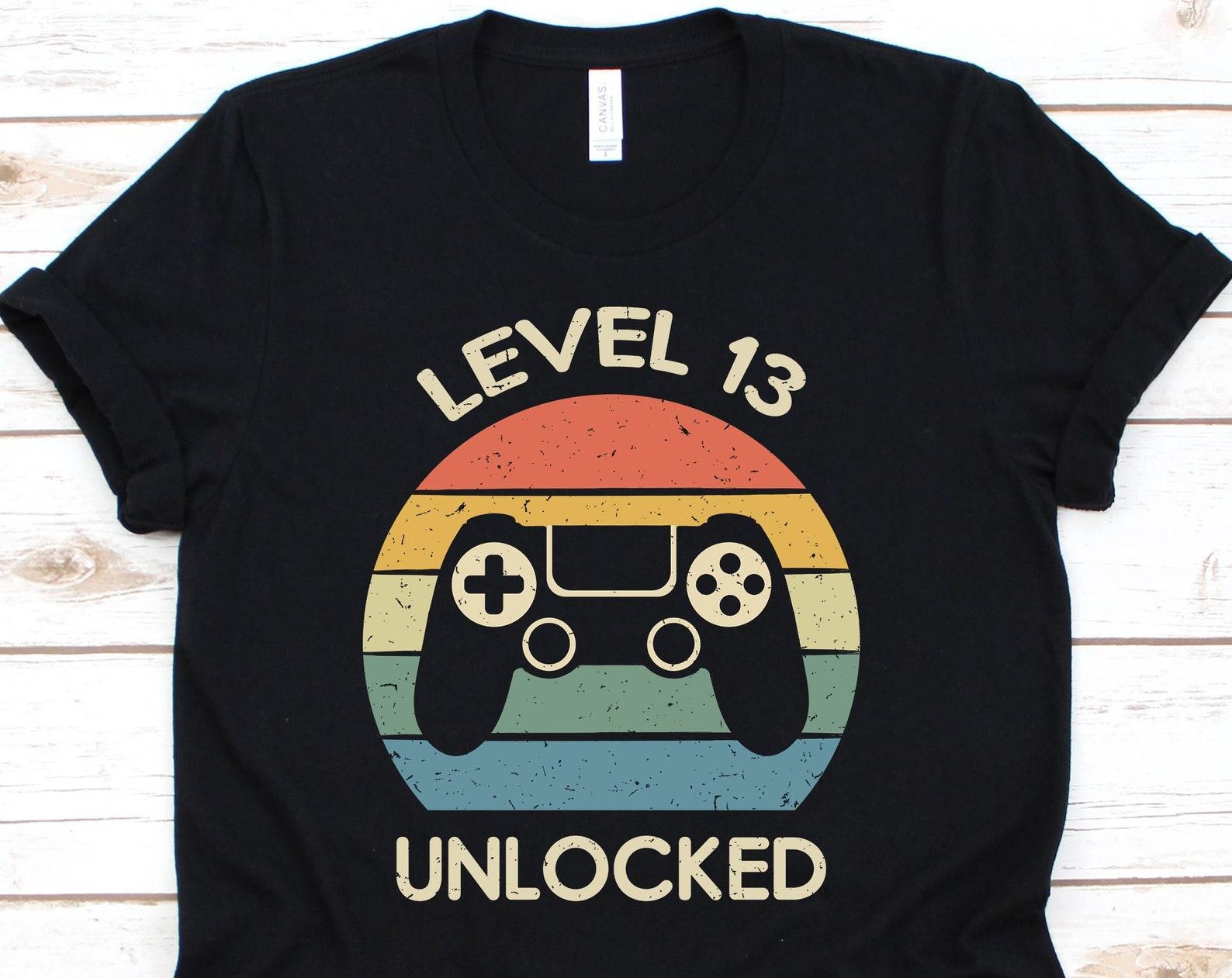 Level 13 Unlocked Shirt, Cool 13th Birthday Gift For Boy Girl Teenage, 13th Birthday Party For 13 years Old, Birthday Retro Gamer Tshirt 3XL