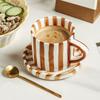 Hand Painted Japanese Household Ceramic Mug Retro Striped Medieval Coffee Cup Breakfast Cup Afternoon Tea Cup Couple Cup