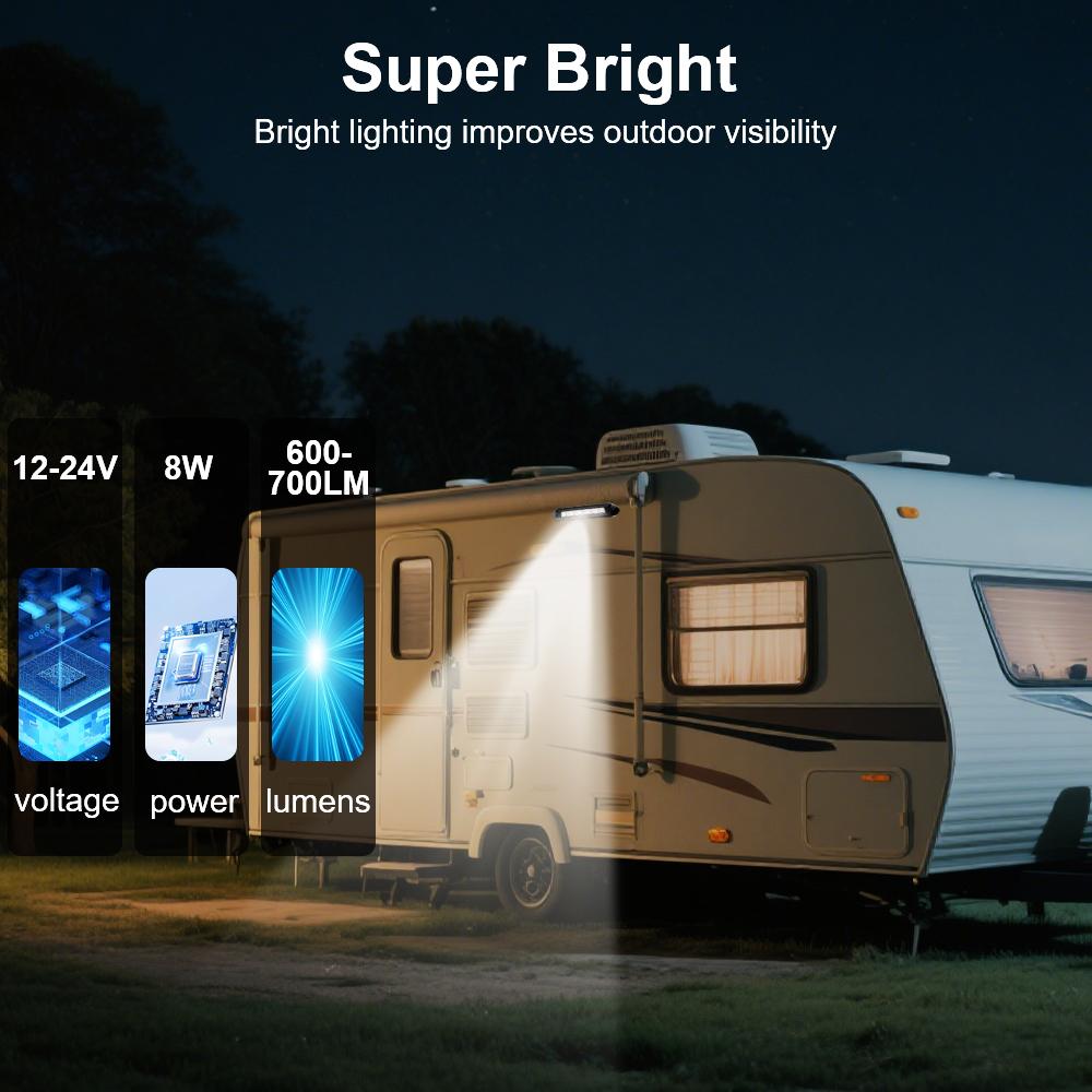 LED Awning Porch Light RV Van Trailer Exterior Lamp Waterproof Caravan Interior Wall Lamps 12V/24V