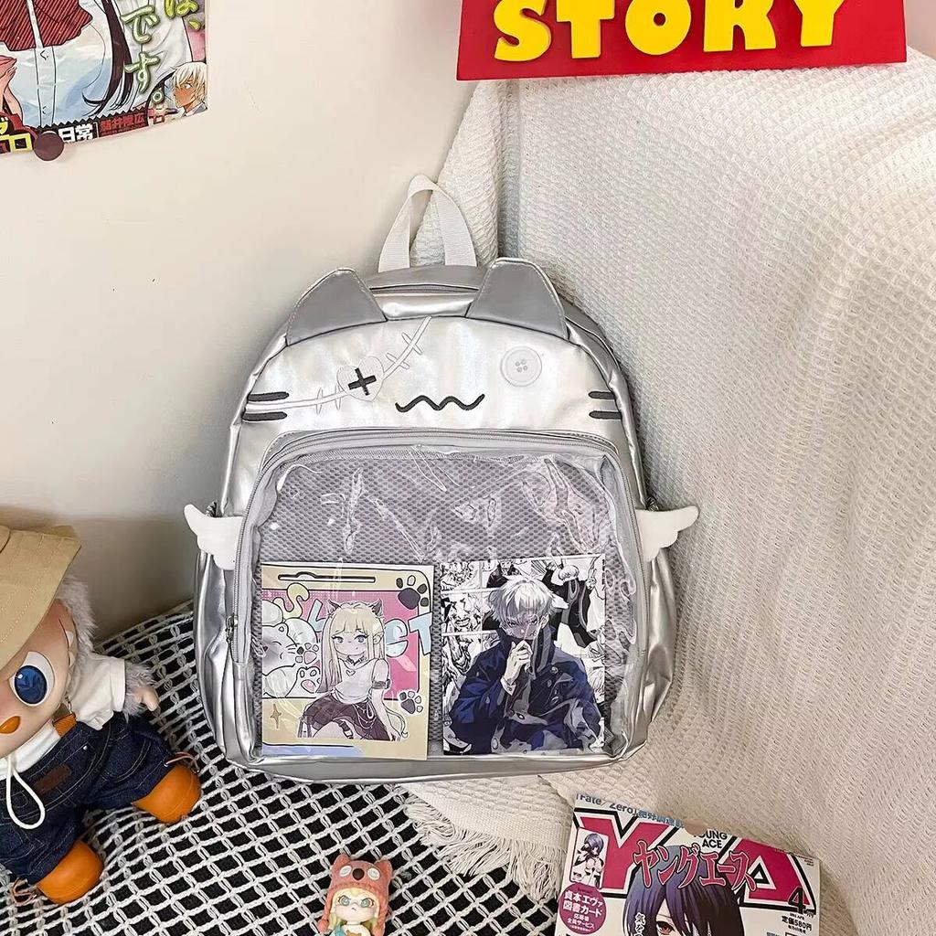 Y2K Emoji Cat Ita Backpack Cute Girls Transparent Rucksack Large Capacity Student DIY Display School Bag Fashion Travel Knapsack