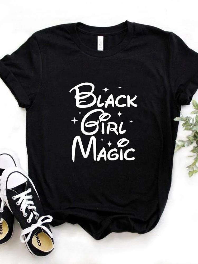 Women T Shirt Black Girl Magic Print Tshirt Women Short Sleeve O Neck Loose T-shirt Ladies Causal Tee Shirt Clothes Tops