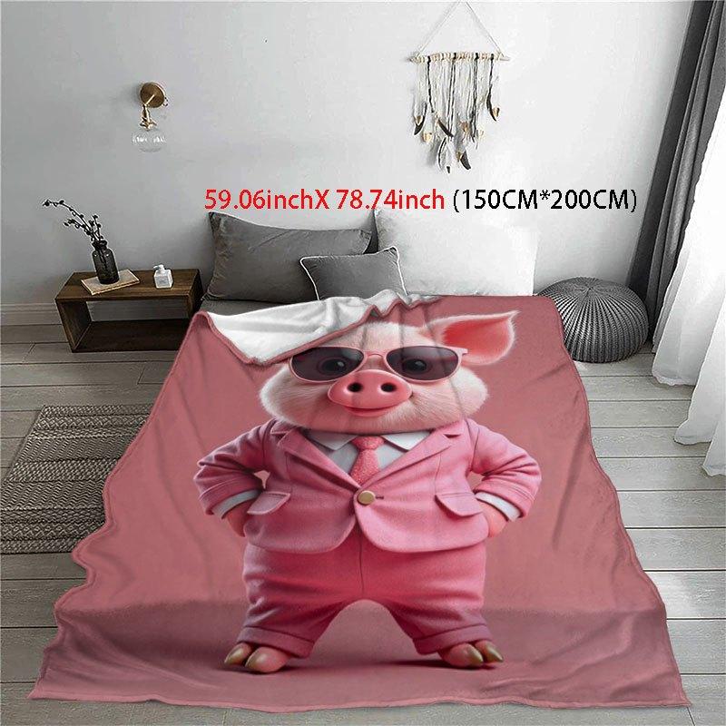 Fashion Pig Glam Blanket Reversible Flannel Throw for Whimsical Style AllSeason Comfort Playful Charm Gift