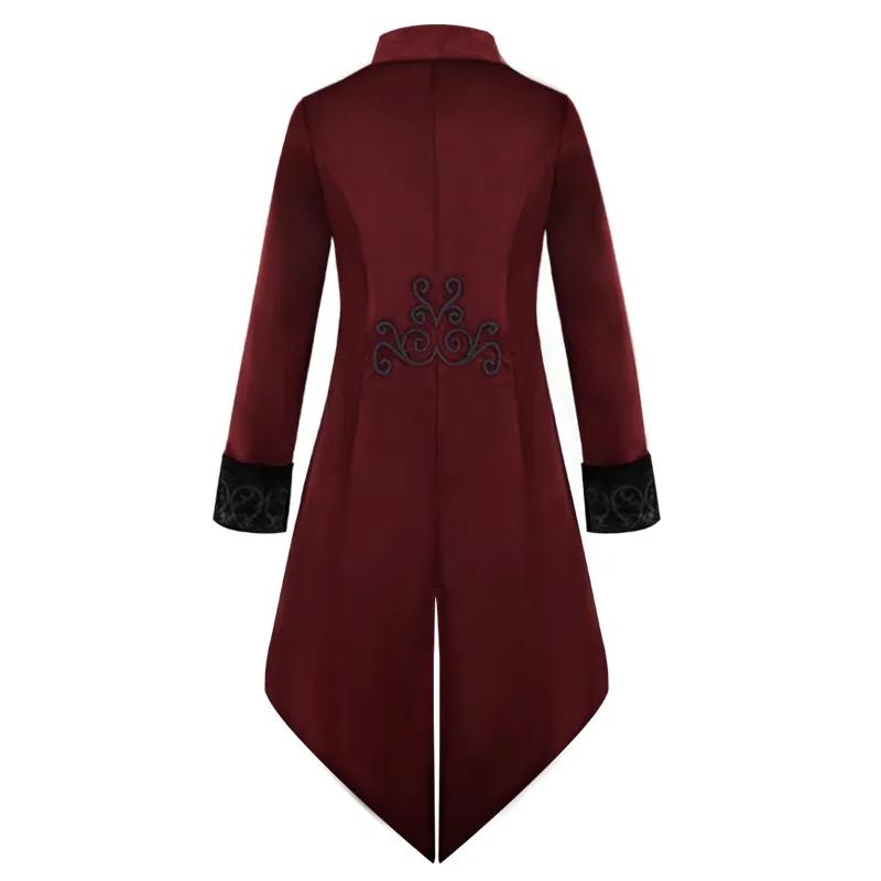 Gothic Steampunk Vintage Medieval Vampire Black Red Coat Men's Cosplay Costume Court Style Nobles Tailcoat for Autumn and Winter