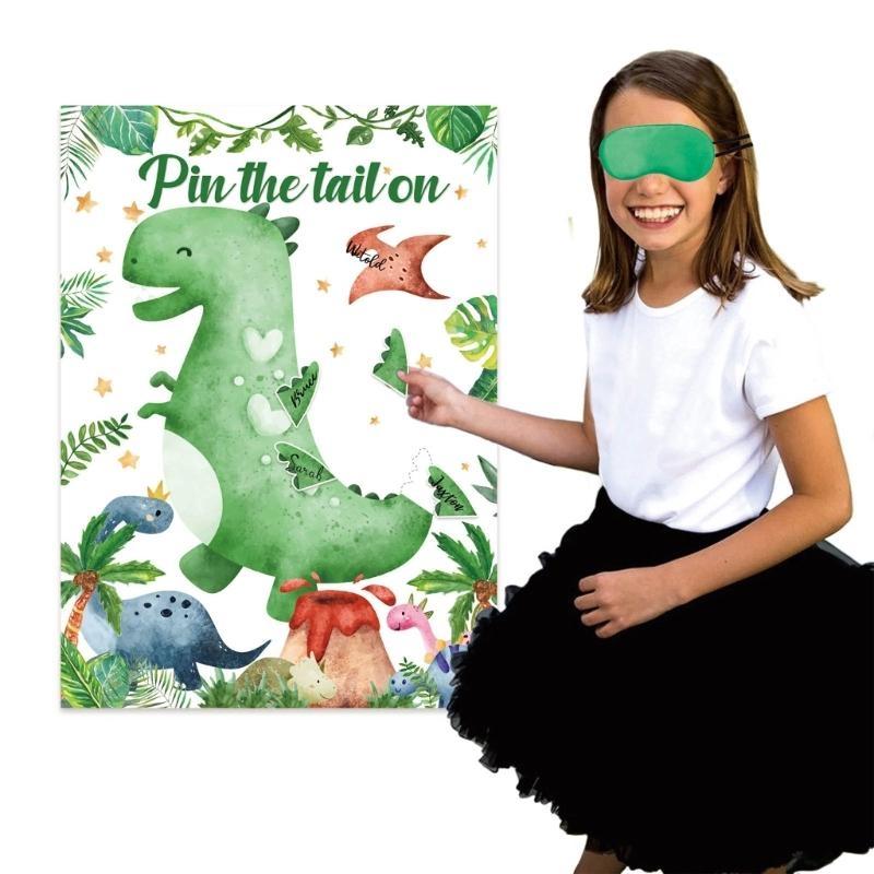 1 Set Pin The Tail on The Dinosaur Game Props with Eye Mask Creative Party Supplies Game Poster Funny Birthday Games CN