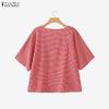 ZANZEA Women Casual Square Collar Half Sleeve Plaid Print Blouse Tops