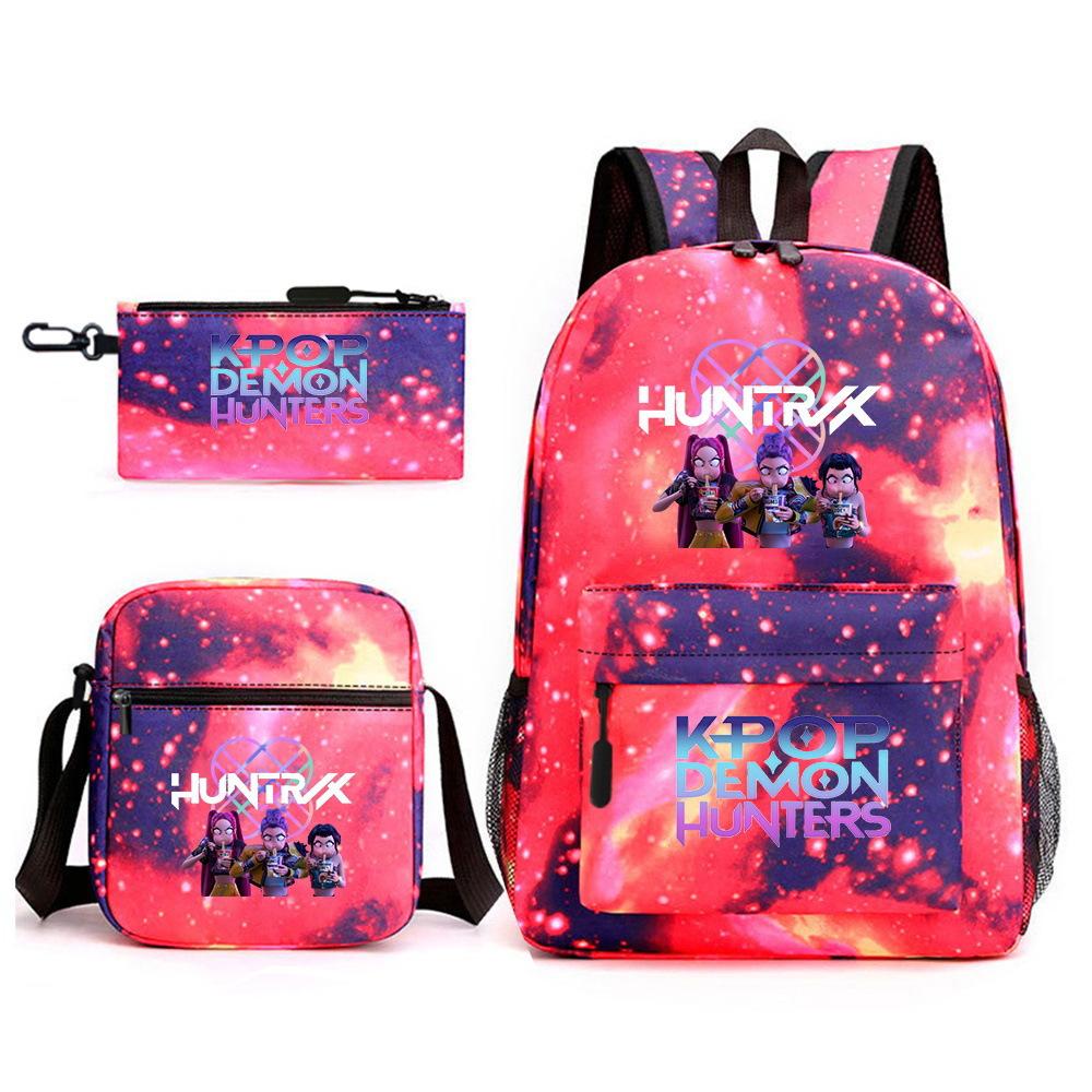 Demon Hunter Girl Group Backpack Kpop Backpack Digital Color Printing Boys And Girls School Bag Shoulder Bag Three-Piece Set