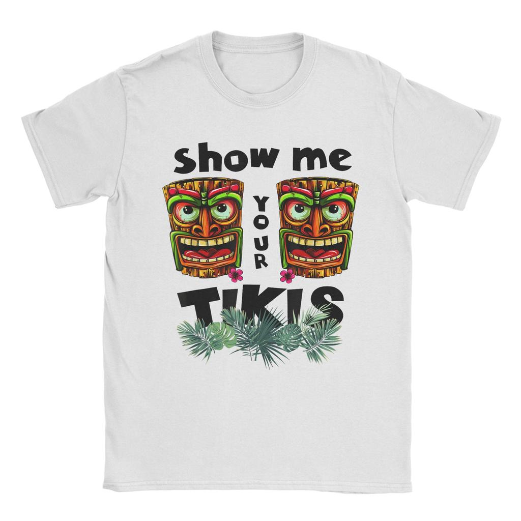 Tiki Woodcut Polynesian Tropical Hawaiian Party Luau Island T Shirt for Men Cotton Fashion for Male TShirt Crewneck Tees Gift