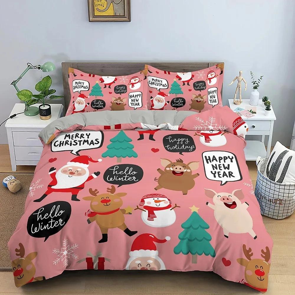 Christmas Decoration Bedding Set Luxury Soft Duvet Cover Set 3D Christmas Printed Quilt Cover King Queen Twin Size Home Textile
