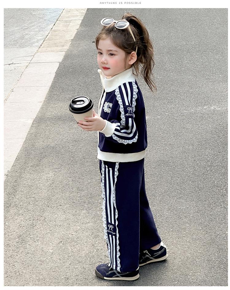 Girls' Lace Zip-Up Two-Piece Autumn Outfit - Sporty & Fashionable 2025.