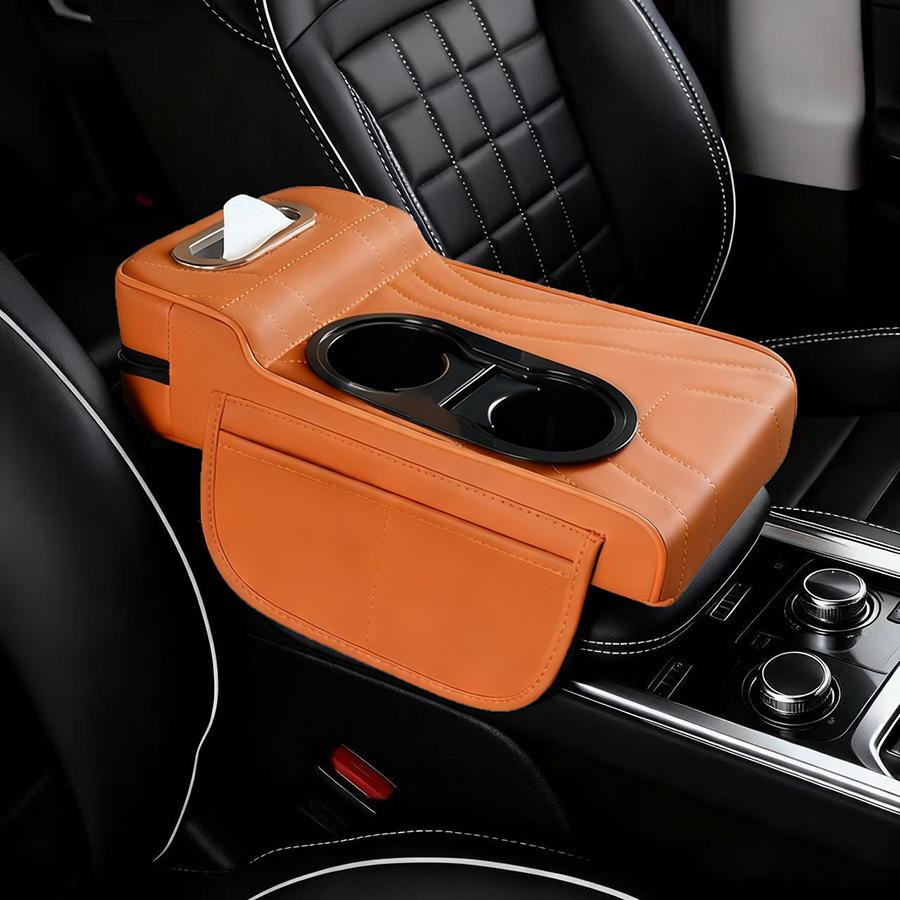 Car Center Console Armrest Box Cushion Pad with Dual Cup Holder Tissue Box Storage Organizer Accessories