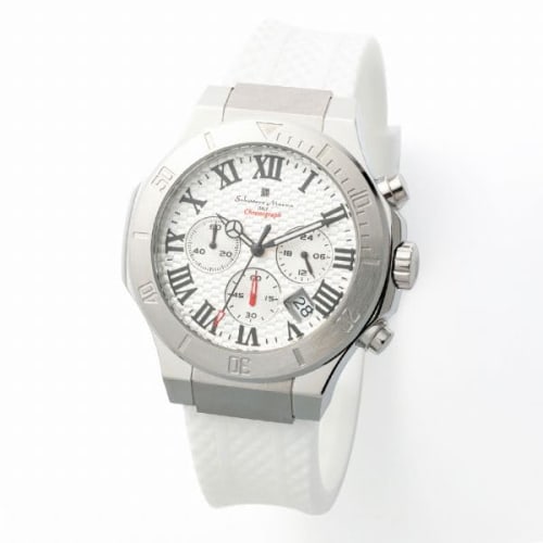 Authentic Salvatore Marra Wristwatch, SM23106-SSWHWH, 5 ATM Water Resistant, Chronograph, Date Display, Rubber Strap, SSWHWH