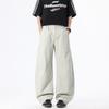 Spring and Summer New European and American Retro Splicing Ivory Apricot Scimitar Loose Straight Casual Pants Men's Pants