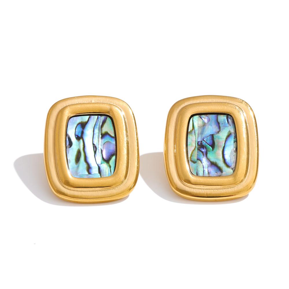 

Yhpup Stainless Steel Shell Square Stud Earrings for Women 18K Golden PVD Plated Trendy Fashion Daily Waterproof Jewelry Bijoux