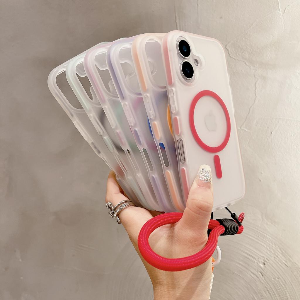 The Transparent Edge Magnetic Anti-drop Phone Case Is Suitable for IPhone16 Protective Case, Soft Apple 15promax Shell Lanyard for Women