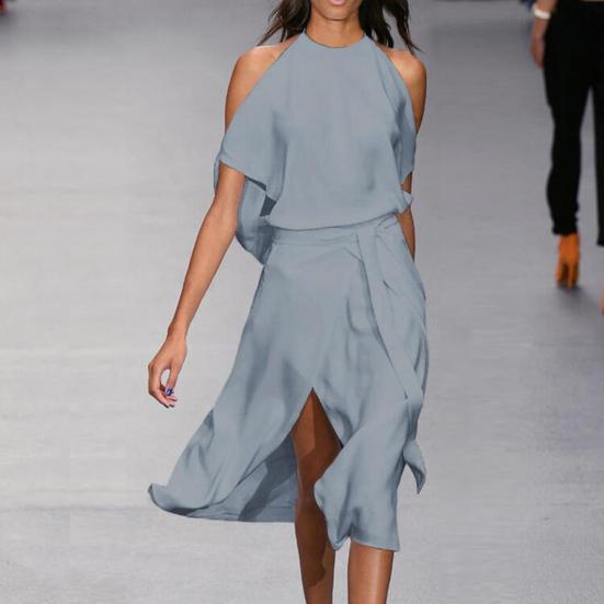 Long Dress Halter Simple Elegant Women Off Shoulder Loose Dress for Work
