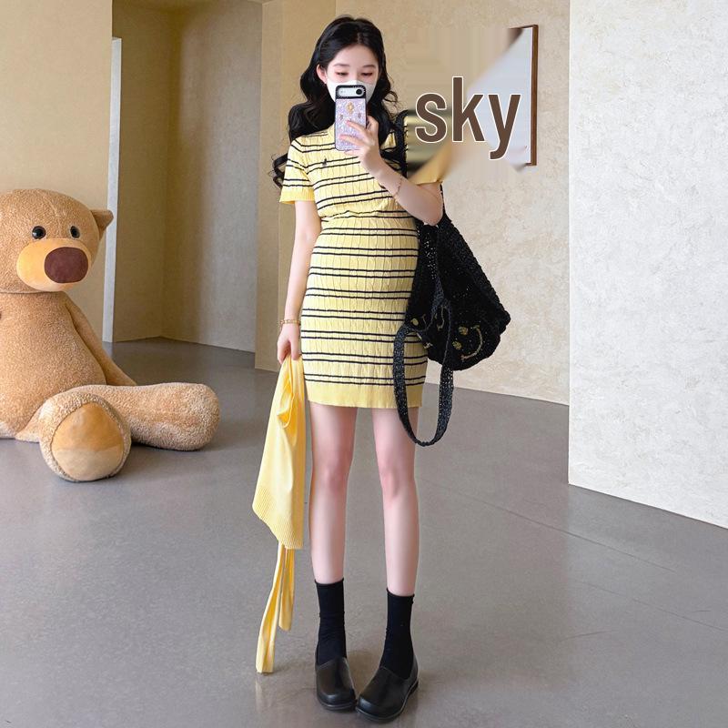 2026 Spring/Summer Maternity Knit Dress & Shawl Set - Slimming and Flattering Large