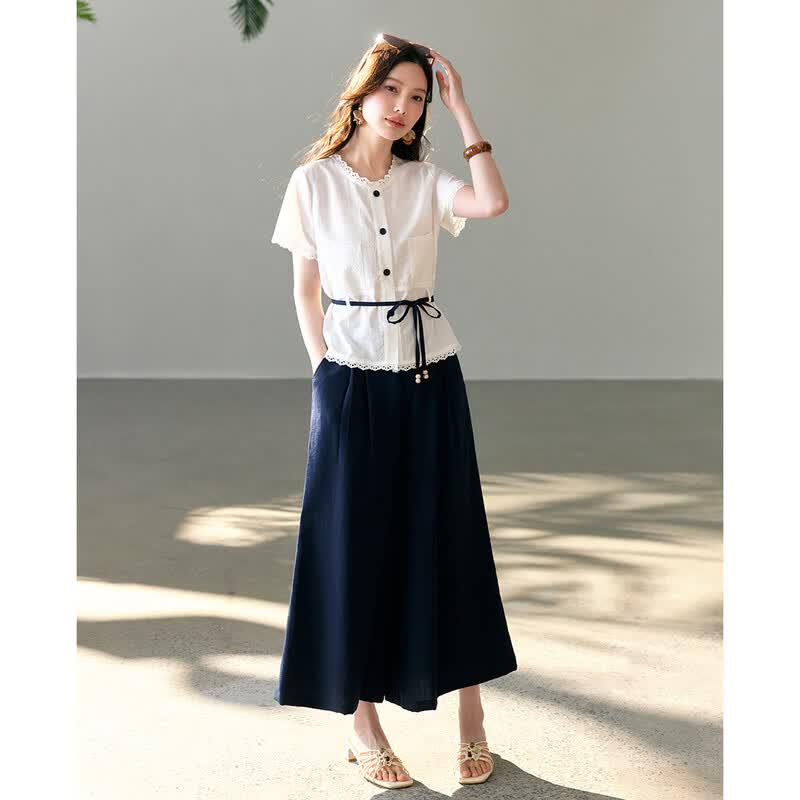 TERRE BLEUE Women s Summer Breathable Shirt & Skirt-Pants Set XL