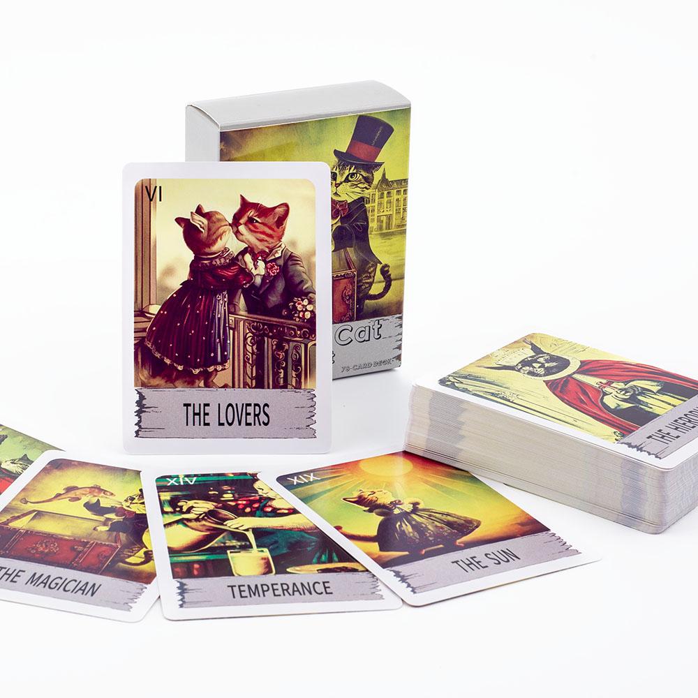 Tarot Pisică Mistică Pachet de 78 de Cărți Joc de Masă Englez Ediție Viziuni Divinație pentru Petreceri Întâlniri Nopți în Familie
