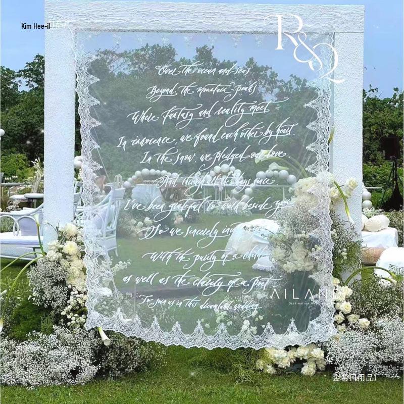 Lace Yarn Wedding Welcome Sign Photo Backdrop Prop