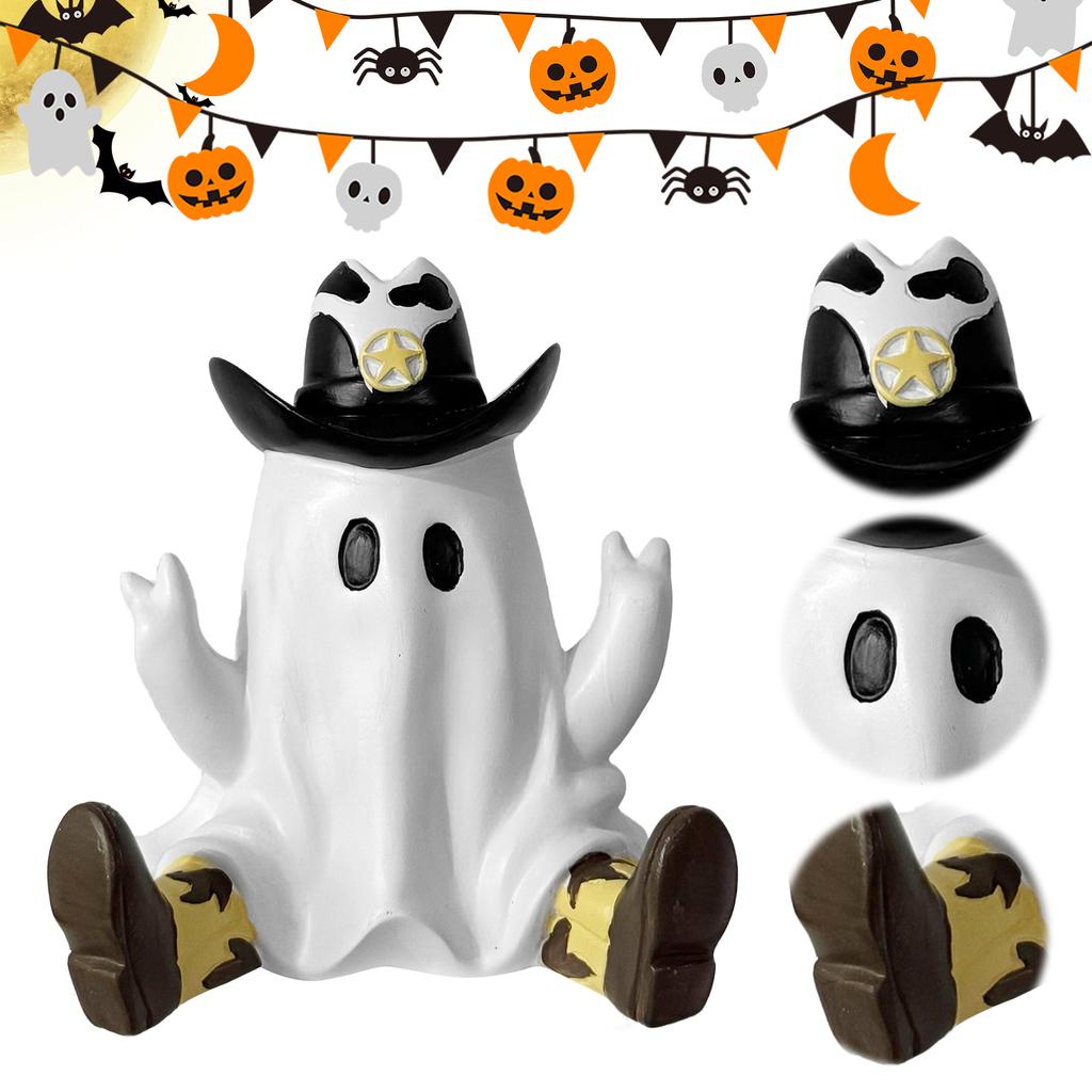 Cowboy Specter Statue Ornaments with Boots Halloween Ghost Ornaments Funny Specters Ornaments for Home Porch & Garden