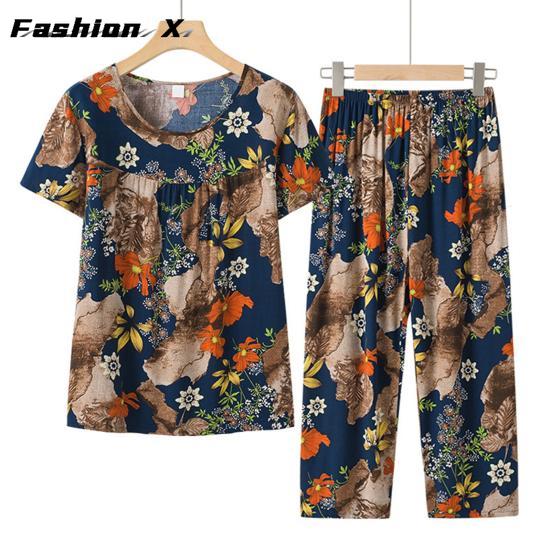 Fashion Pajamas Two Piece Set Set T-shirt Pants Set Women's Summer Pajamas for Mom