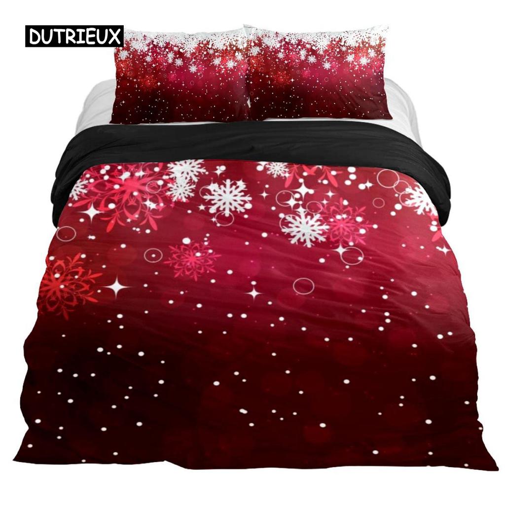 Snowflake Duvet Cover Set Winter Theme Christmas Illustration Cold Weather Season Twin Bedding Set King Size Soft Quilt Cover