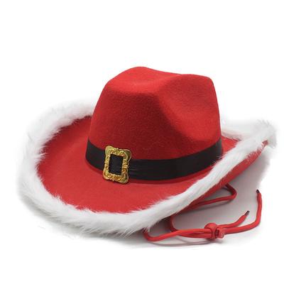 Cross-Border European And American Christmas Top Hat Decoration Red Cowboy Hat Santa Claus Burr Hat Holiday Performance Hat