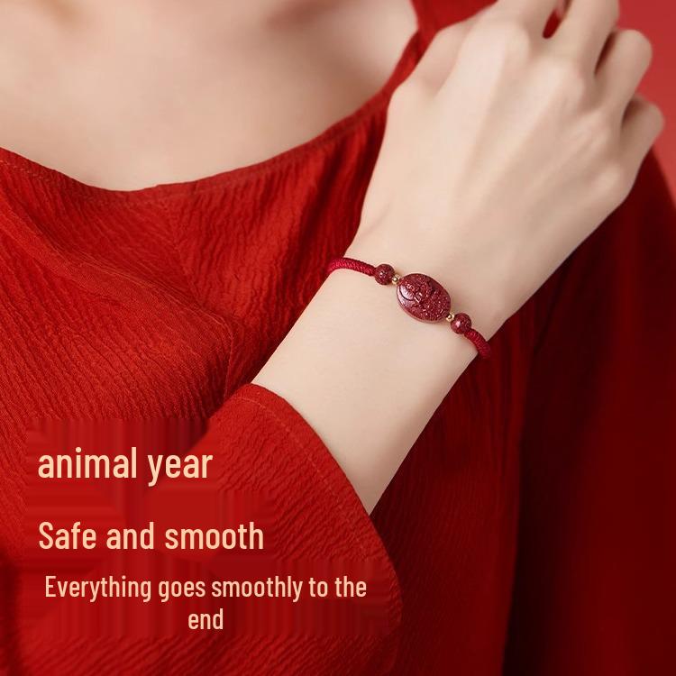 2025 Dragon Year Cinnabar Zodiac Guardian Hand-Woven Red Rope Bracelet for All Genders and Children