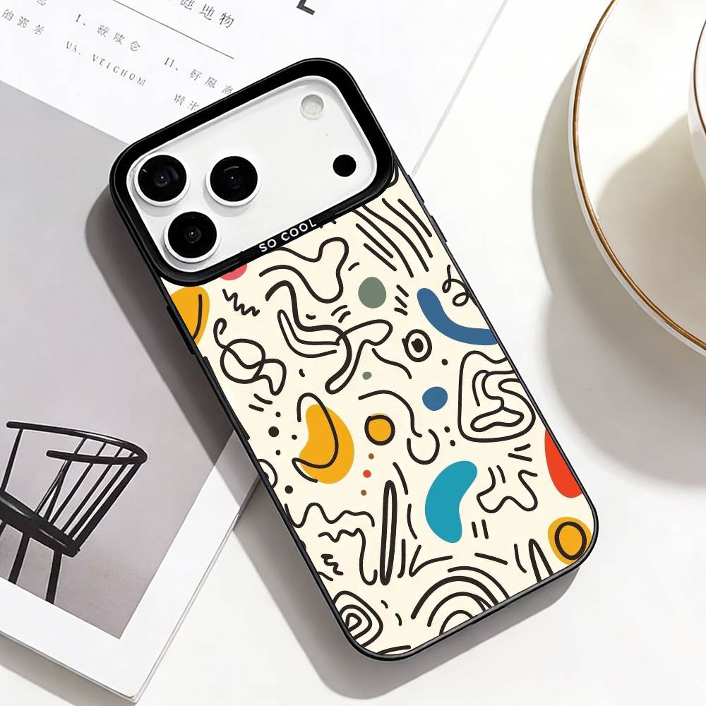 Trendige Abstrakte Handyhülle Für iPhone17,16,15,14,13,12,Pro Max Schwarz Bunt Handyhülle