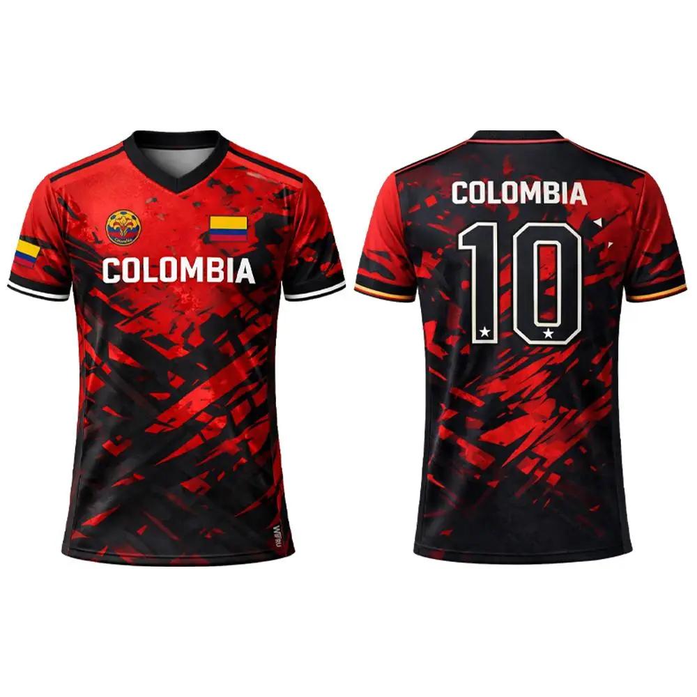 Colombia Flag 3D Printed Jersey Summer Outdoor Sports Breathable Short-sleeved Football Training Top Unisex Casual V-neck Tee