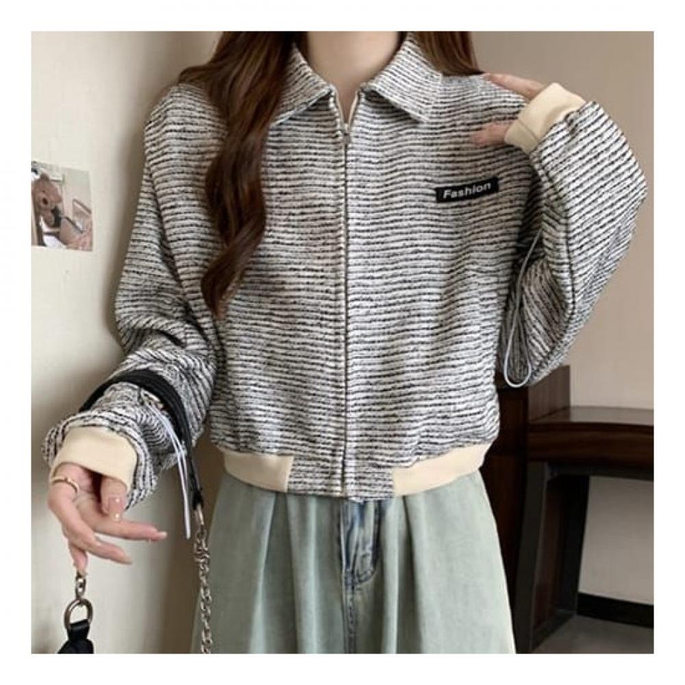 Navava Stripe Long Sleeve Crop Collar Jacket Nc218