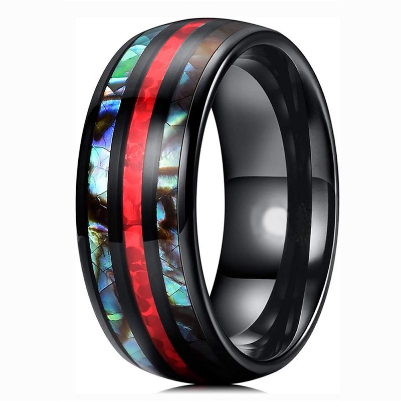 Buy Men Wide Inlaid Shells Tungsten Steel Rings Never Fade Engagement ...