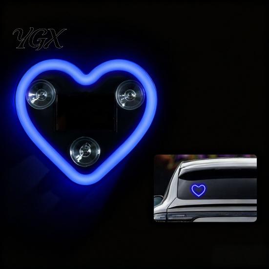 Dustproof Solar LED Light Heart-Shaped Neon Waterproof Romantic Car Lamp Garden Heart Auto On/Off Multi-Color Ambient Valentines Day Gift