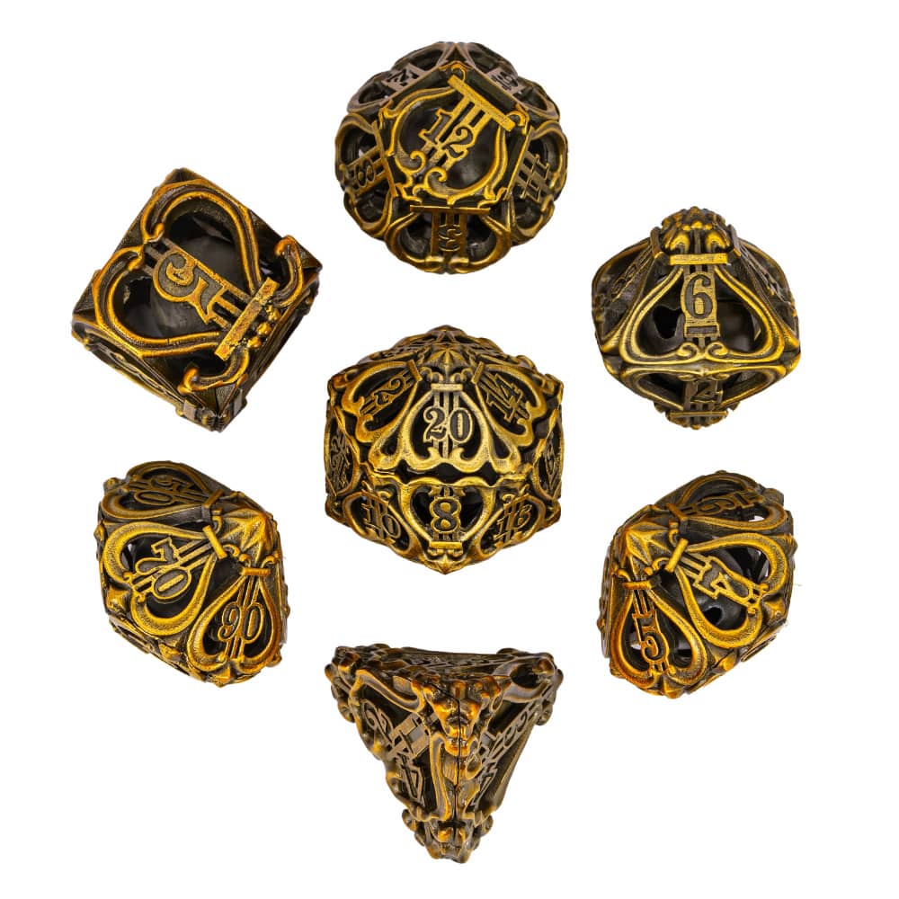 Cusdie Metal Music DND Dice with Small Bells - Unique Sound and Exquisite Hollow Design for D&D Tabletop RPG Gaming Enthusiasts