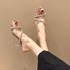 Fashion Rhinestone Cross Strap Stiletto Flip Flops Summer New Round Toe Open Toe Non-slip High Heels